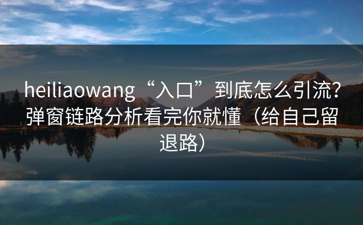 heiliaowang“入口”到底怎么引流？弹窗链路分析看完你就懂（给自己留退路）